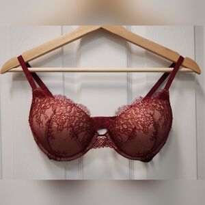 VICTORIAS SECRET "BOMB SHELL" PLUNGE "+2 CUP SIZES" 32D BRA DEEP WINE NWOT